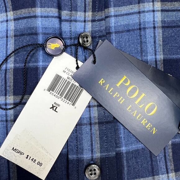New Polo Ralph Lauren Men XL Blue Plaid Shirt Classic Long Sleeve Button Down - Picture 8 of 8